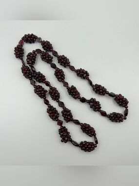 Vintage Bohemian Garnet Beaded Grape Cluster Necklace